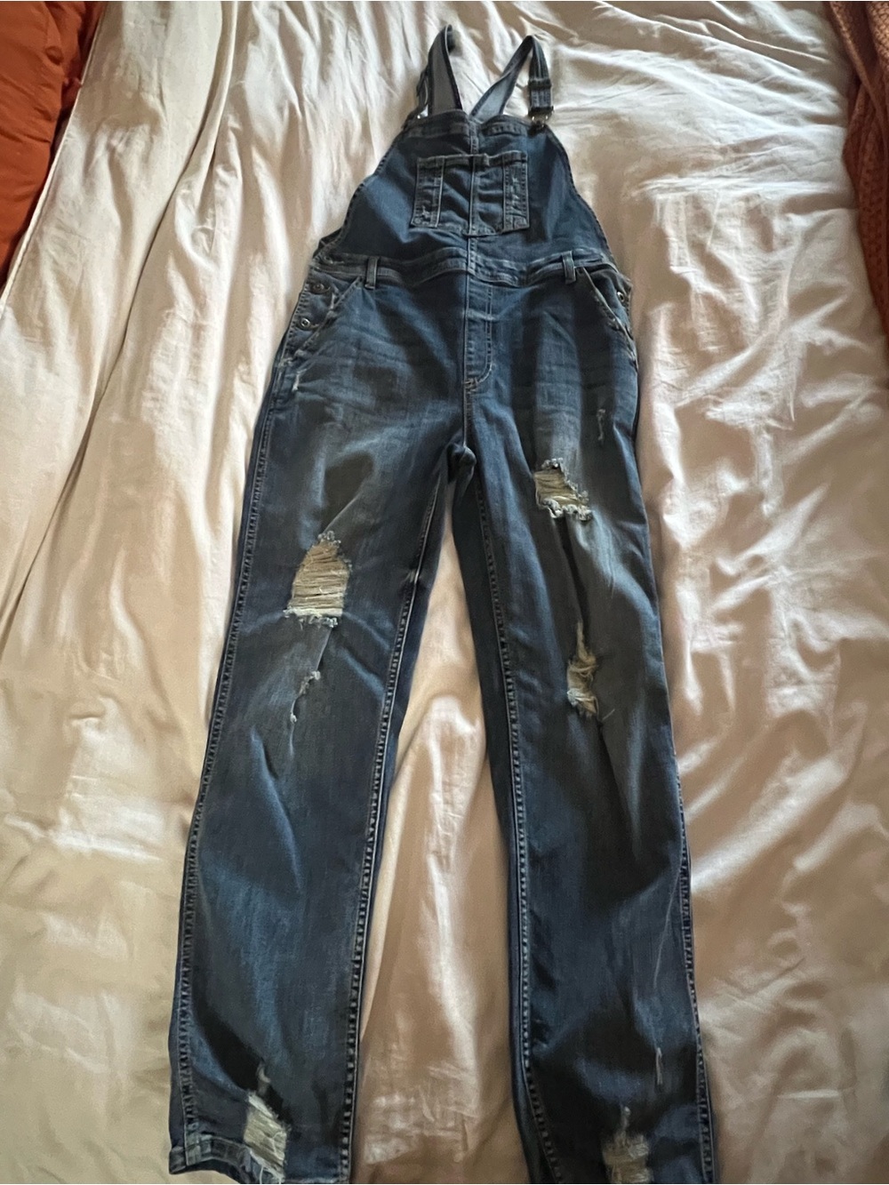 Sneak Peek Distressed Dark Blue Denim Overalls